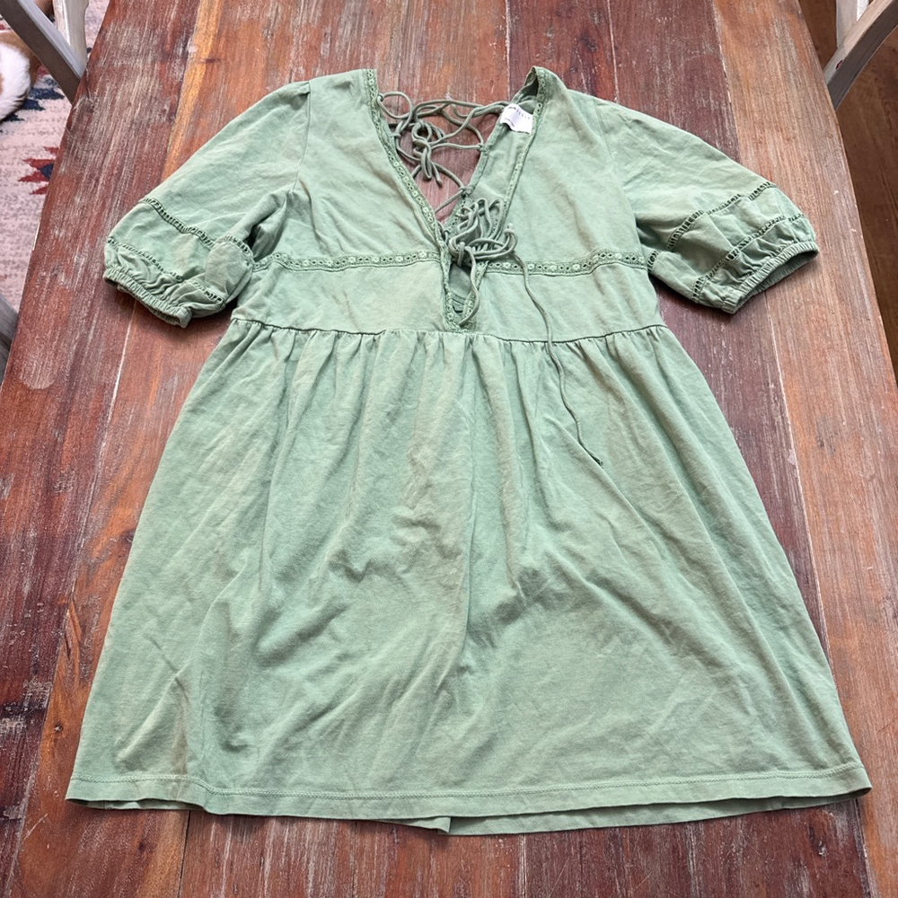 ASOS Design Green Mini Dress Lace Up Detail Size 12